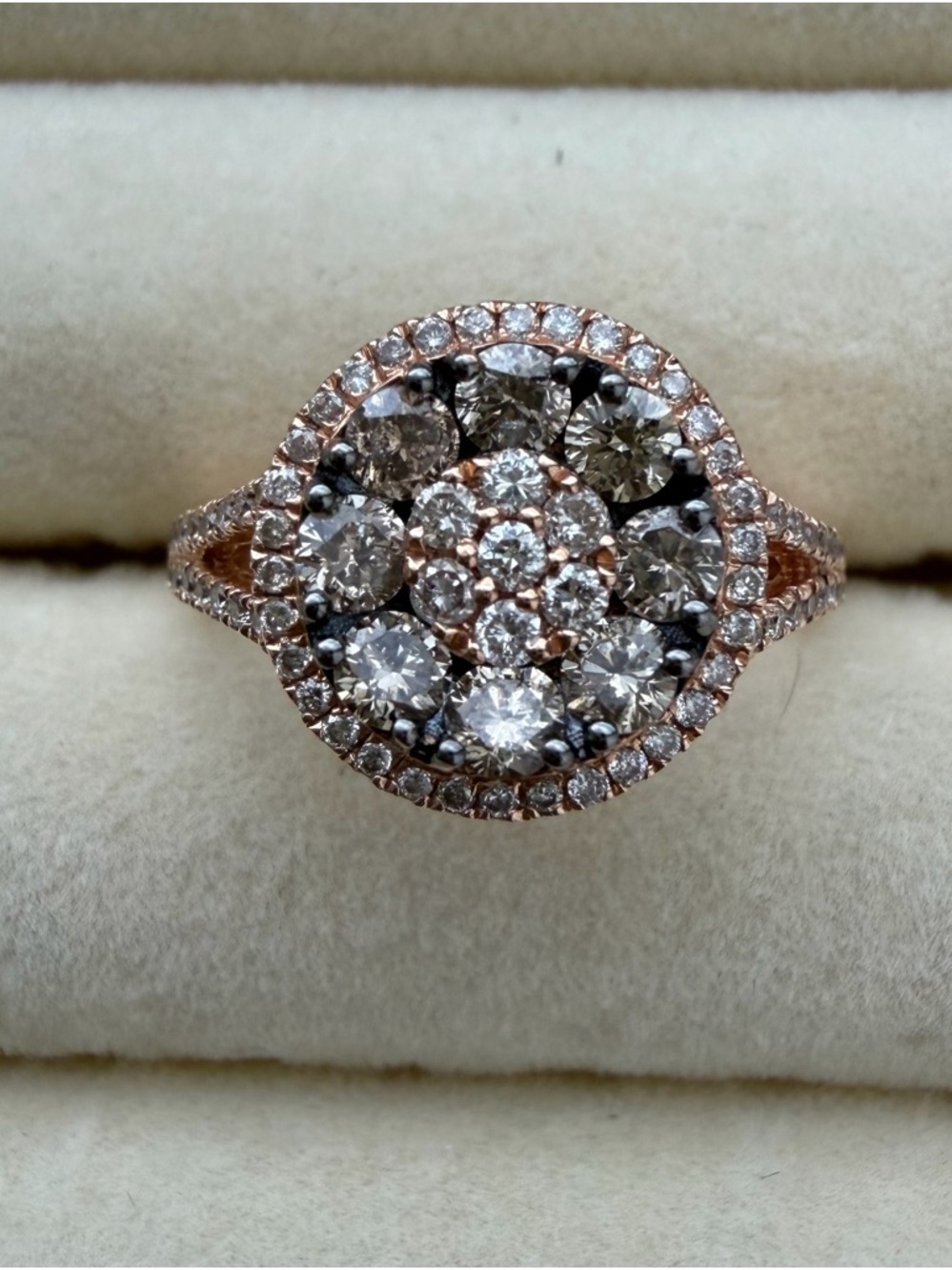 14k solid rose gold Gold Halo Cluster Diamond size 7 champagne white diamond